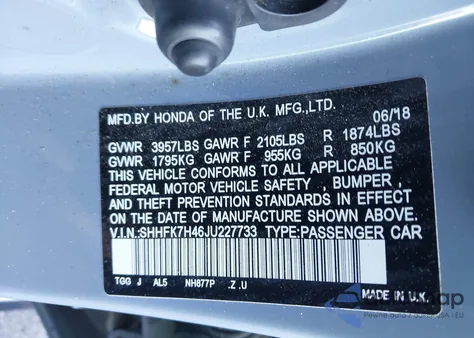 2018 Honda Civic Sport z USA, uszkodzony, nr VIN SHHFK7H46JU227733